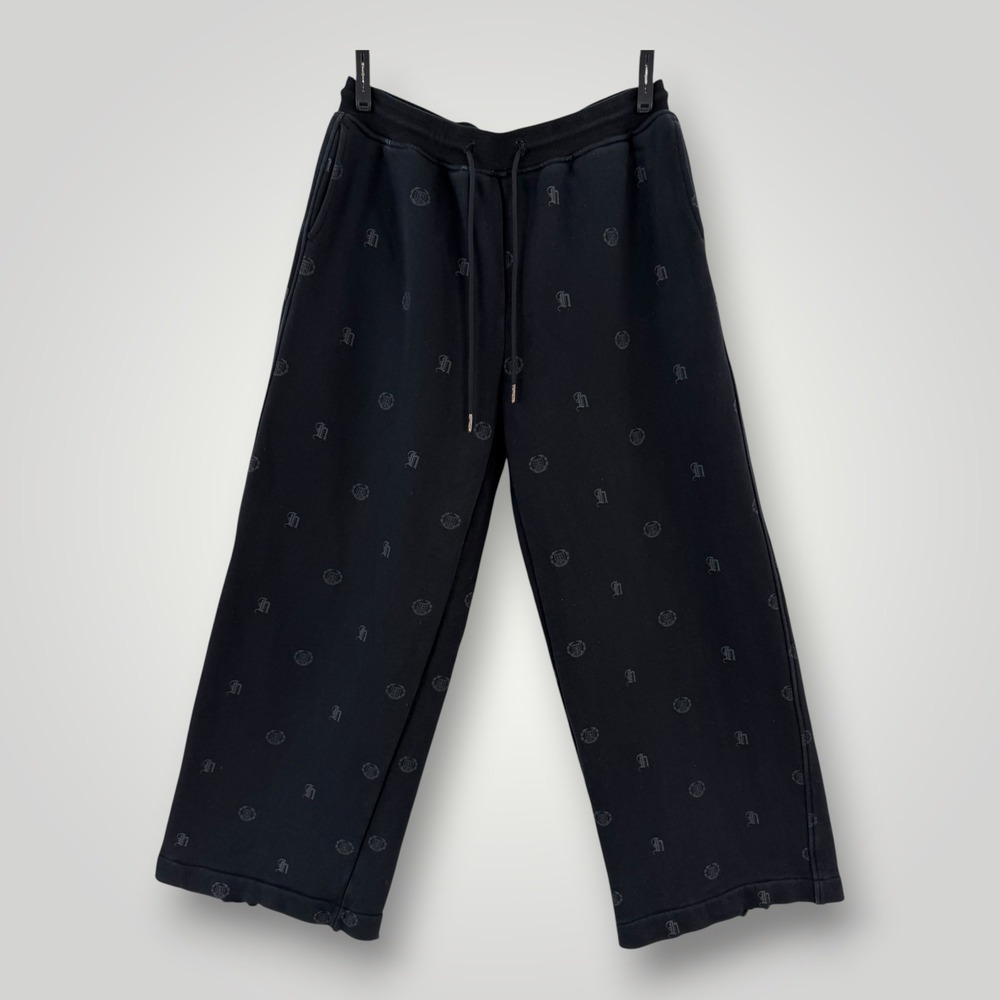 Honor The Gift Monogram Sweatpants Large Black Wide Leg Crest Logo Print Heavy